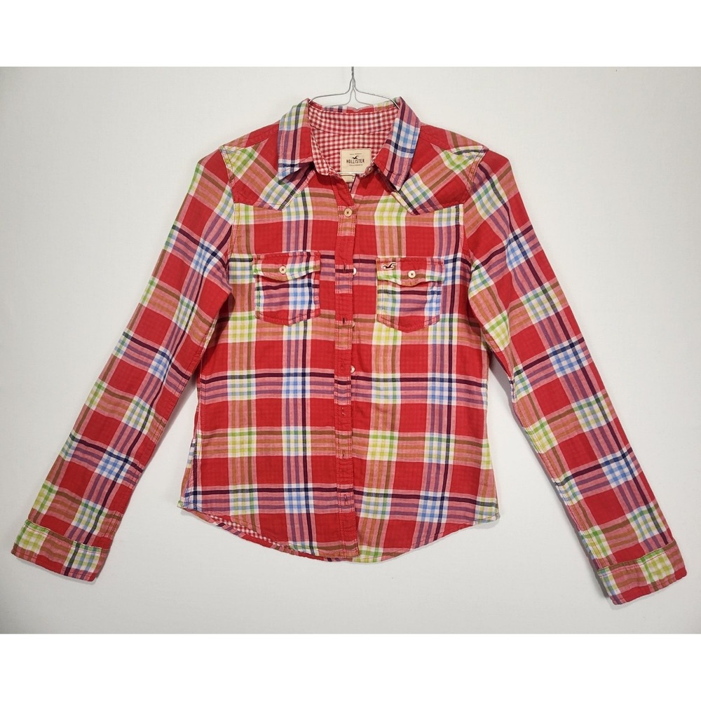 Hollister Women's Multicolor Casual Check Plaid Everyday Button-Up Shirt Size M